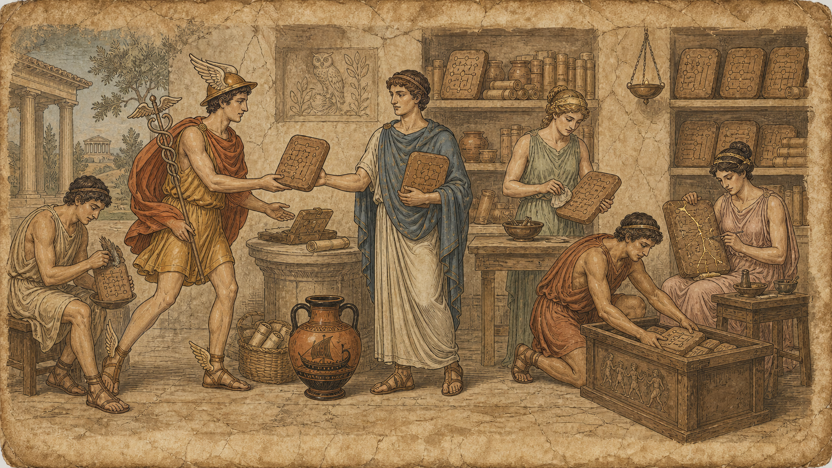 Hermes Agent skills pipeline as a Greek fresco